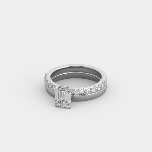 Odette Shared Prong-Pavé x Classic Seated Set in Emerald Cut