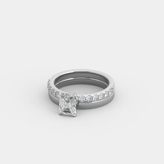 Odette Shared Prong-Pavé x Classic Seated Set in Radiant Cut
