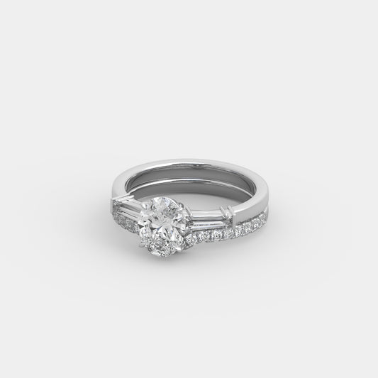 Rhea Baguette-Shouldered x Embrace Pavé Set in Oval Cut
