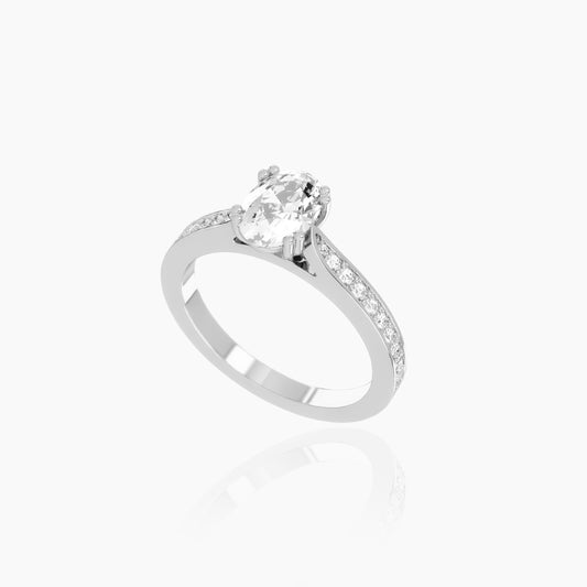 18K White Gold Saffron Pavé Oval Solitaire