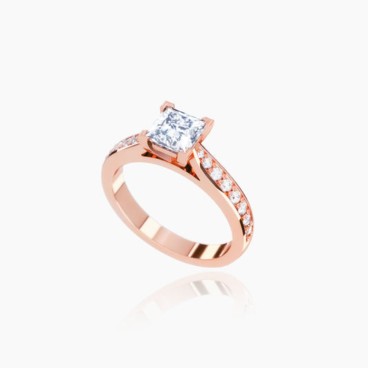 18K Rose Gold Zinia Pavé Princess Solitaire